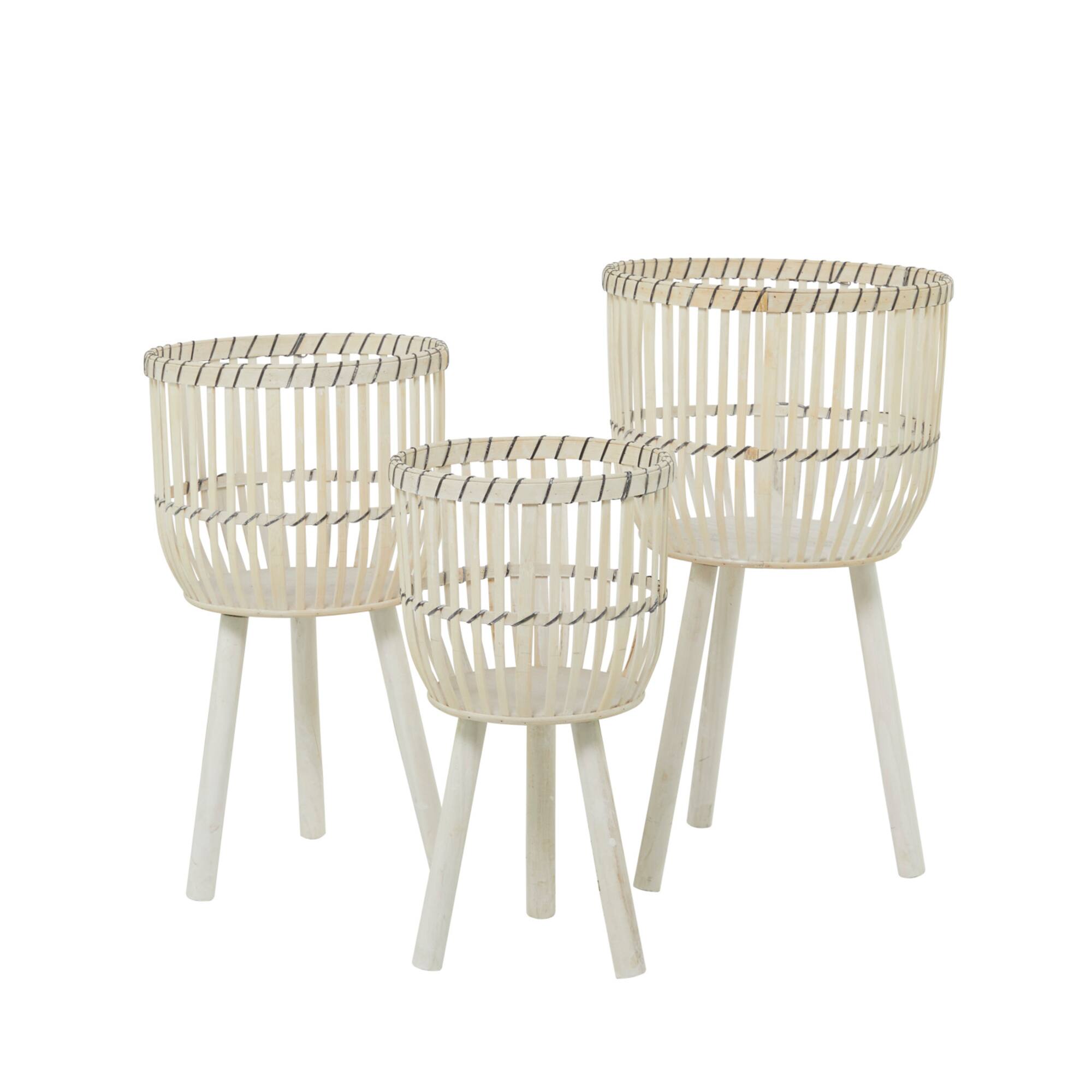White Bamboo Bohemian Planter, Set of 3" 26", 23", 20"